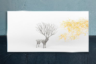 Tree and deer in the wind Glass Print