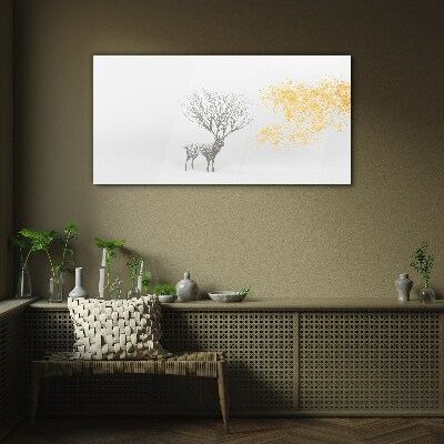 Tree and deer in the wind Glass Print