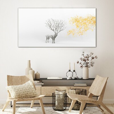 Tree and deer in the wind Glass Print