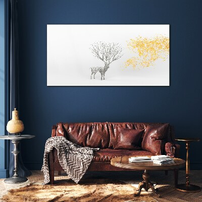 Tree and deer in the wind Glass Print