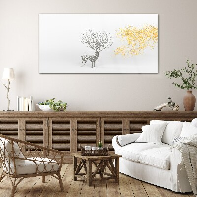 Tree and deer in the wind Glass Print