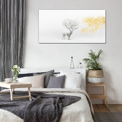 Tree and deer in the wind Glass Print