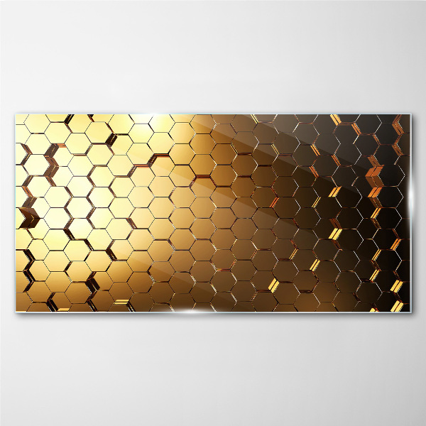 Golden hexagons in the light Glass Print