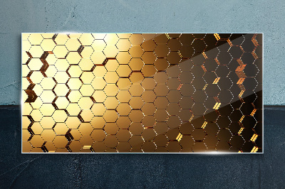 Golden hexagons in the light Glass Print