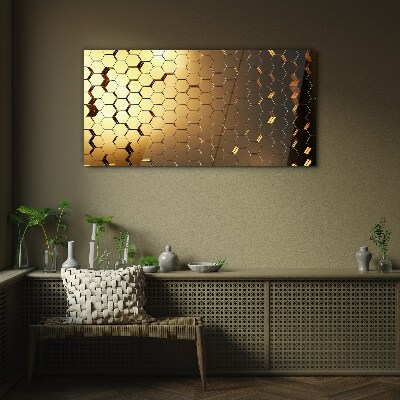 Golden hexagons in the light Glass Print