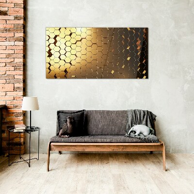 Golden hexagons in the light Glass Print