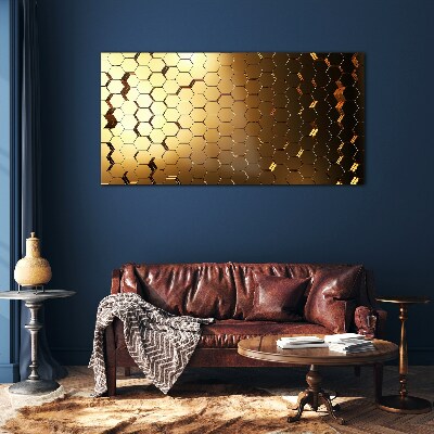 Golden hexagons in the light Glass Print