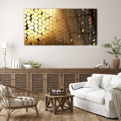 Golden hexagons in the light Glass Print