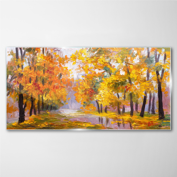 Golden autumn in the park Glass Wall Art