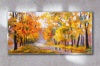 Golden autumn in the park Glass Wall Art