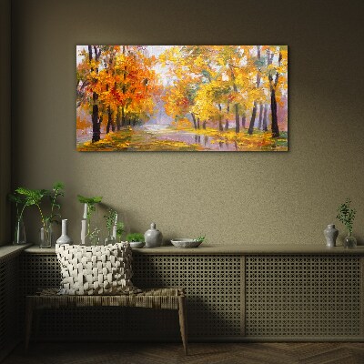 Golden autumn in the park Glass Wall Art