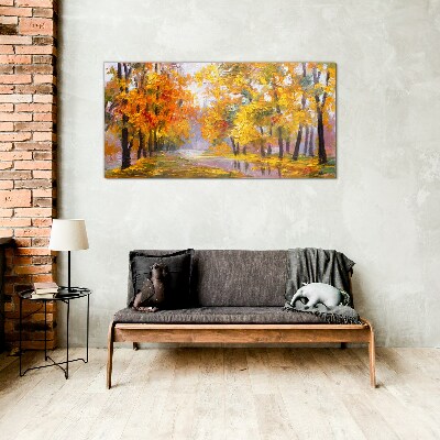 Abstraction forest autumn leaves Glass Wall Art