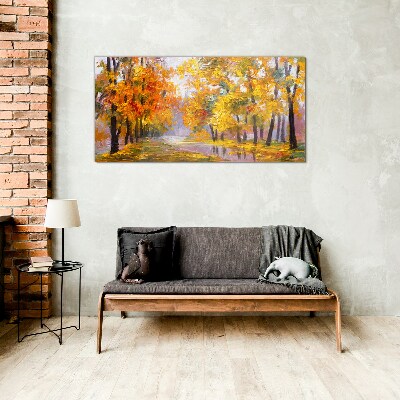 Golden autumn in the park Glass Wall Art
