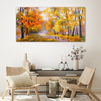 Abstraction forest autumn leaves Glass Wall Art