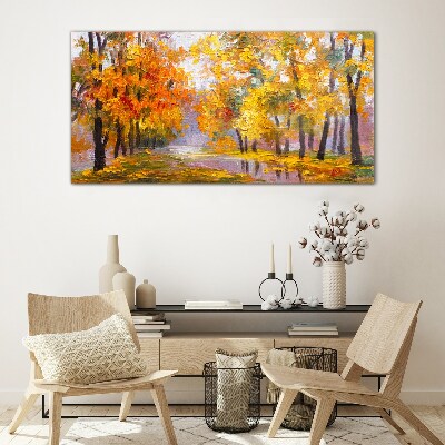 Golden autumn in the park Glass Wall Art