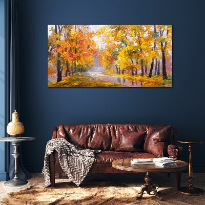 Golden autumn in the park Glass Wall Art