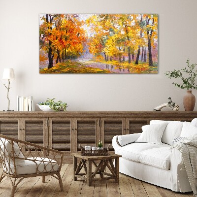 Golden autumn in the park Glass Wall Art