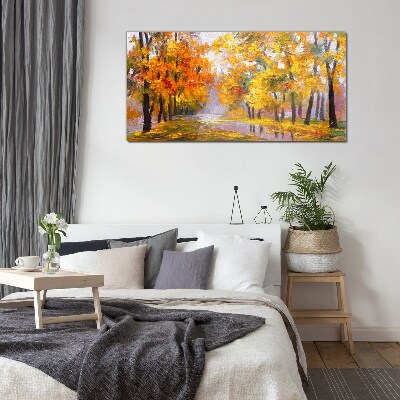 Golden autumn in the park Glass Wall Art