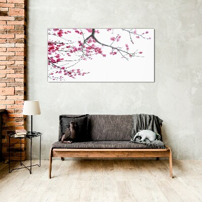 Tree branches flowers Glass Wall Art