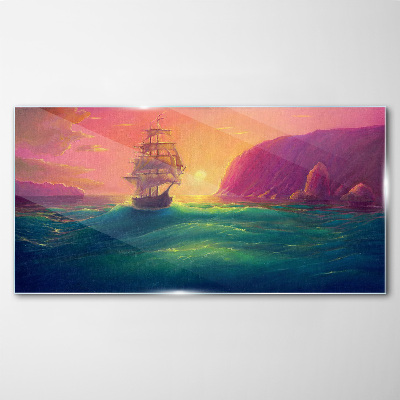 Sunset over the sea Glass Print