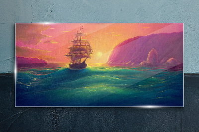 Sunset over the sea Glass Print