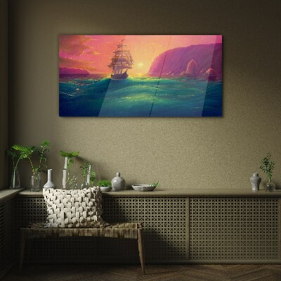 Sunset over the sea Glass Print