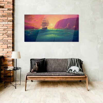 Sunset over the sea Glass Print