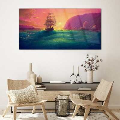 Sunset over the sea Glass Print