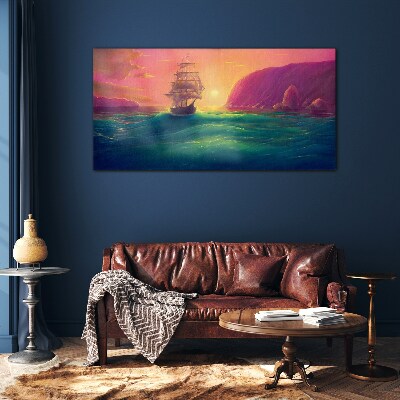 Sunset over the sea Glass Print