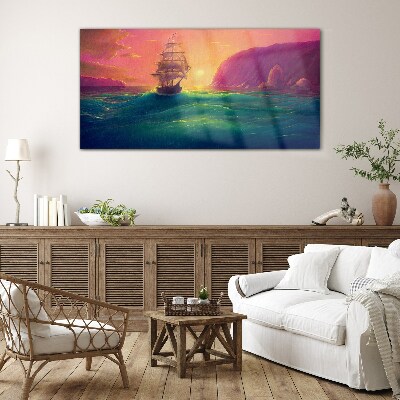 Sunset over the sea Glass Print