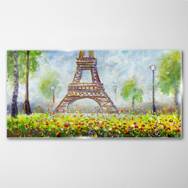 The Eiffel Tower in a floral setting Glass Print