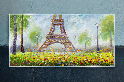 The Eiffel Tower in a floral setting Glass Print
