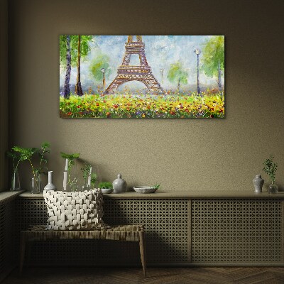 The Eiffel Tower in a floral setting Glass Print
