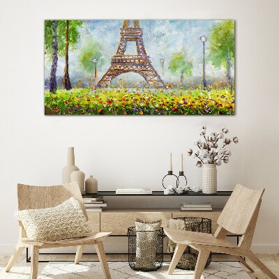 The Eiffel Tower in a floral setting Glass Print