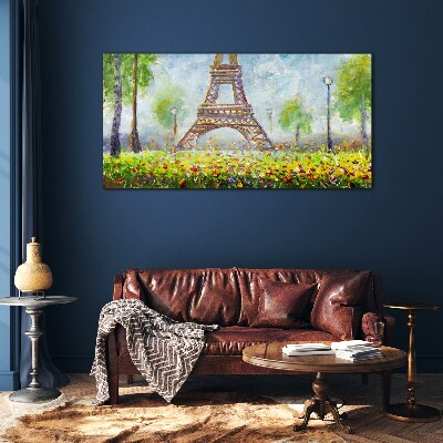 The Eiffel Tower in a floral setting Glass Print