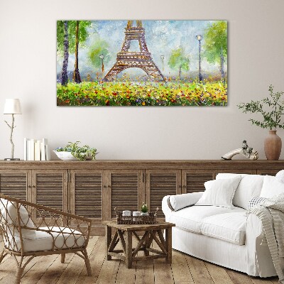 The Eiffel Tower in a floral setting Glass Print