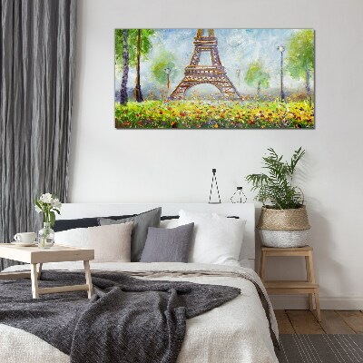 The Eiffel Tower in a floral setting Glass Print