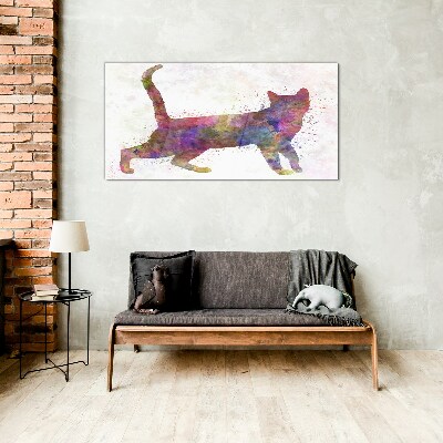 Colorful cat shadow Glass Print