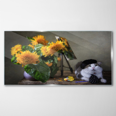 Cats and sunflowers Glass Print