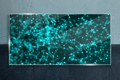 Network connections in blue Glass Print