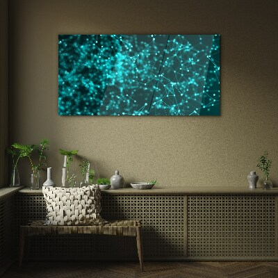 Network connections in blue Glass Print