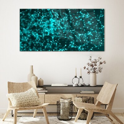 Network connections in blue Glass Print
