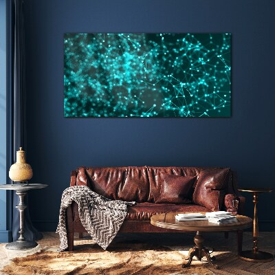 Network connections in blue Glass Print