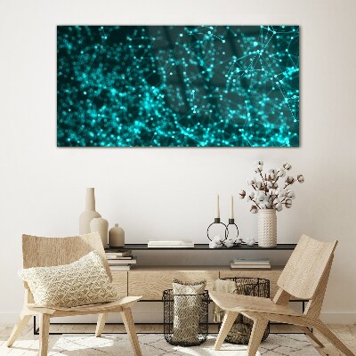 Digital network in shades of blue Glass Print