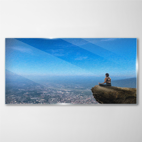 Meditation on the mountain top Glass Print