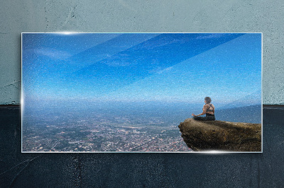 Meditation on the mountain top Glass Print