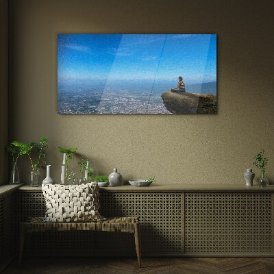 Meditation on the mountain top Glass Print