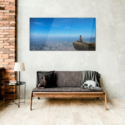 Meditation on the mountain top Glass Print