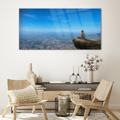 Meditation on the mountain top Glass Print