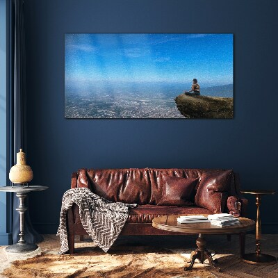 Meditation on the mountain top Glass Print